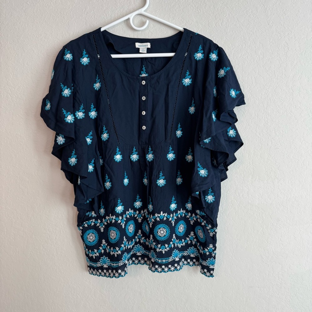 Sundance Embroidered Floral Tunic Top Small
